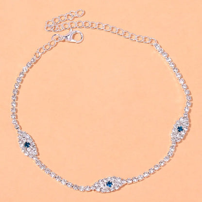 Summer Beach Rhinestone Blue Evil Eye Ankle Bracelet for Women Bohemian Tennis Sandals Beach Anklet Jewelry Accessories Gift