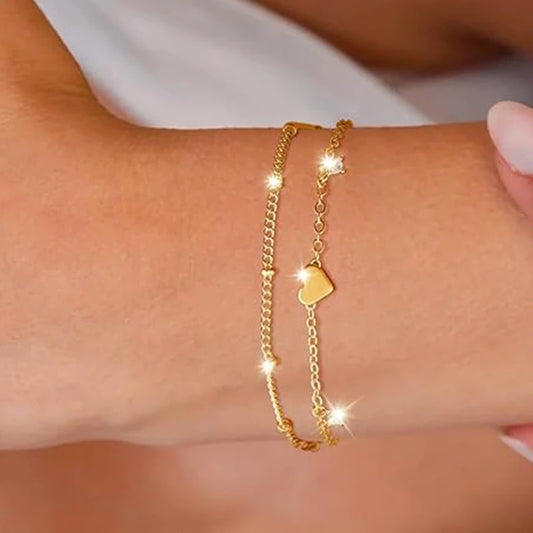Women’s Love Heart Bracelet Gold Plated Summer Chain Jewelry Gift