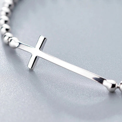 925 Sterling Silver Cross Bead Bracelet Bangle for Men & Women
