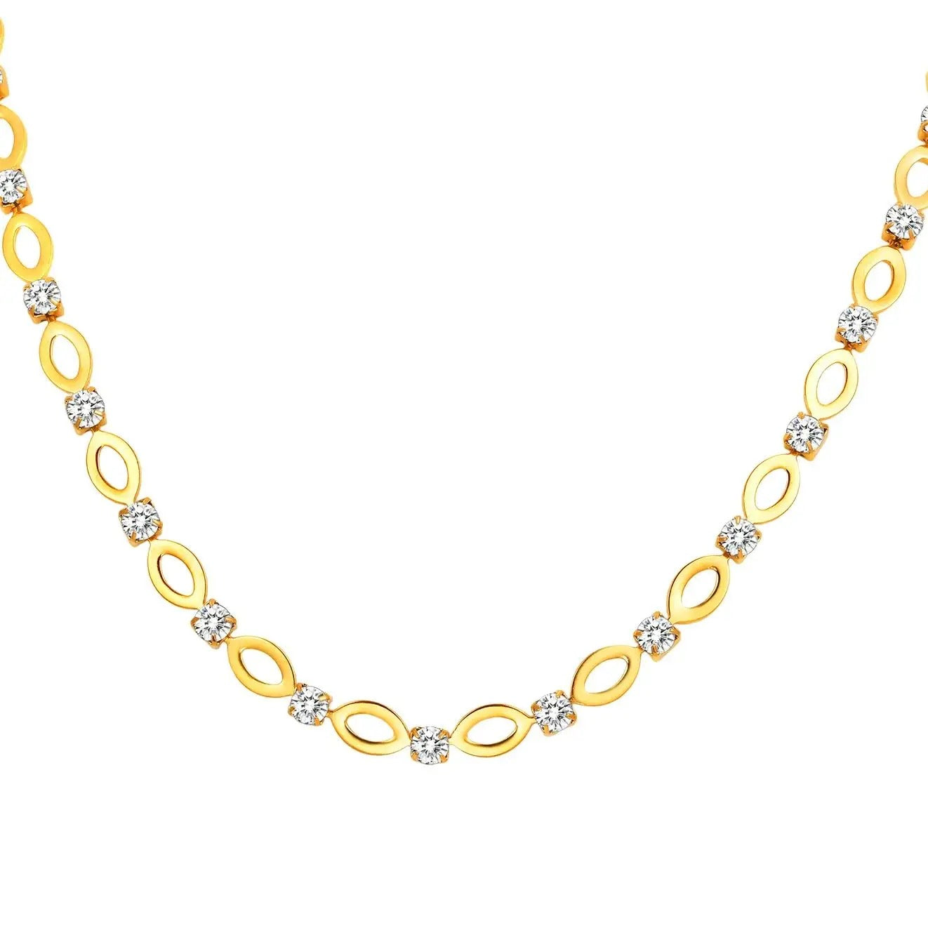 White Zircon Hollow Oval Handmade Chain Necklace,Gold Color Women's Stainless Steel Necklaces,Exquisite Jewelry Gifts