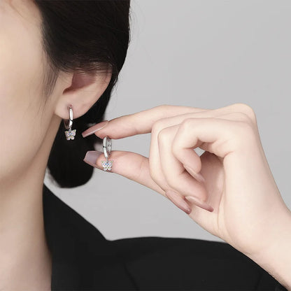 925 Sterling Silver Butterfly Color Zircon Stud Earrings
