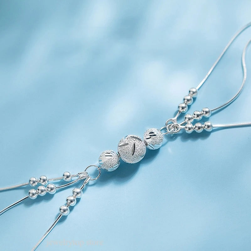 Silver Bead Charm Bracelet for Women Girls Wedding Party Gift
