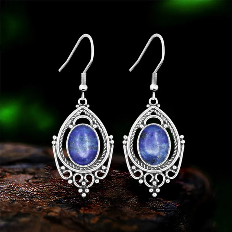 Vintage Amethyst & Tiger Eye Drop Earrings Silver Women