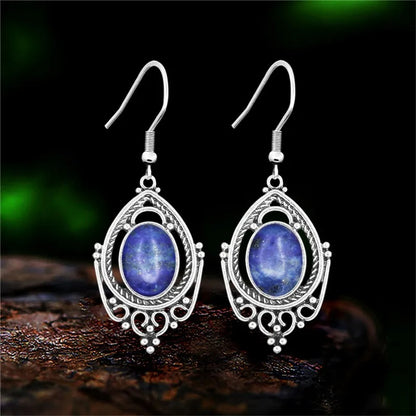 Vintage Amethyst & Tiger Eye Drop Earrings Silver Women
