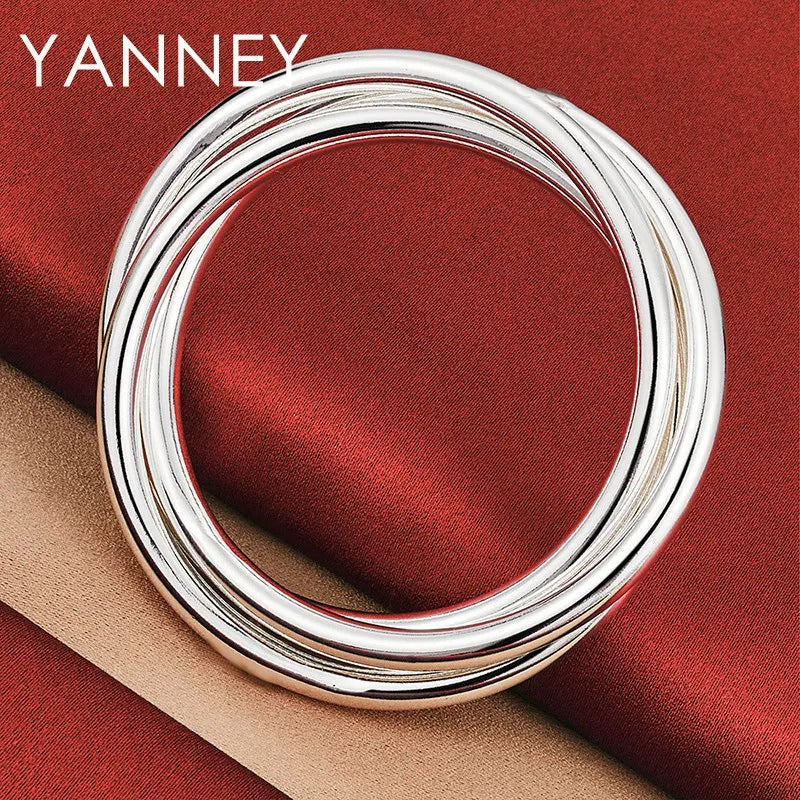 925 Sterling Silver 3-Circle Bangle  Women & Men Fashion Jewelry