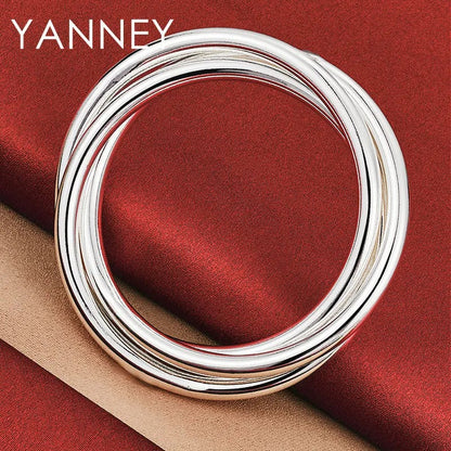 925 Sterling Silver 3-Circle Bangle  Women & Men Fashion Jewelry