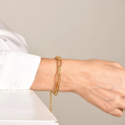 ZAKOL Gold Paperclip Chain Bracelet with Rectangle Charm