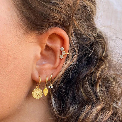 Round Coin Cubic Zirconia Dangle Earrings Silver Gold Women