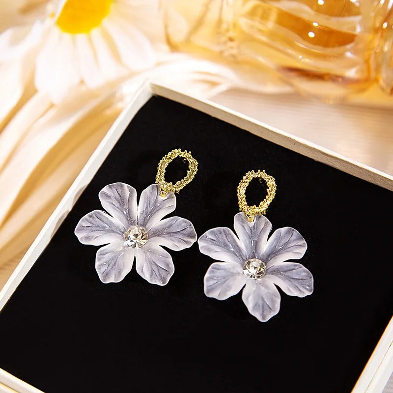 White Flower Dangle Earrings Women Big Floral Drop Jewelry