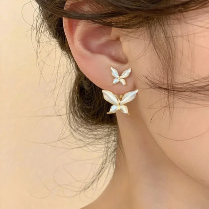 Women Double White Butterfly Stud Earrings Temperament Fashion Gift