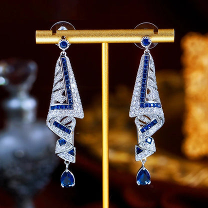 Chunky Royal Blue CZ Water Drop Earrings Women Party Jewelry