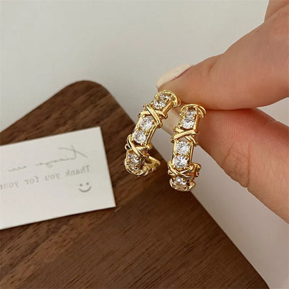 Vintage CC Cross Stud Earrings Korean Fashion Zircon Jewelry Gifts