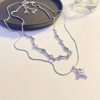 Beach Resort Style Beaded Star Pendant Necklace Women Tide Cool Double Layered Stacking Design Holiday Accessories Jewelry