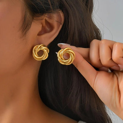 Stainless Steel Twisted Stud Earrings Women Gold Plated Jewelry