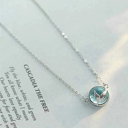 Romantic Mermaid Tail with Blue Stone Design Women's Pendant Necklace Fancy Neck Accessories for Party Girl Gift Jewelry
