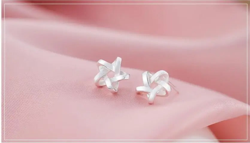 Fashion Sterling Silver Jewelry Weave Star Stud Earrings For Women