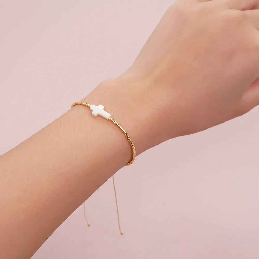 Vlen Dainty Cross Miyuki Beaded Bracelet for Women – Elegant Pulseras Mujer