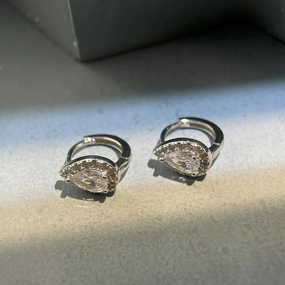 Women’s Silver Shiny Zircon Water Drop Earrings Birthday Jewelry