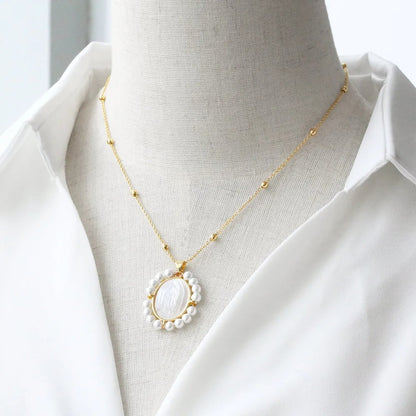 White Pearl Virgin Mary Necklaces for Women Copper Gold Plated Beads Chain Guadalupe Necklaces Amulet Jewelry