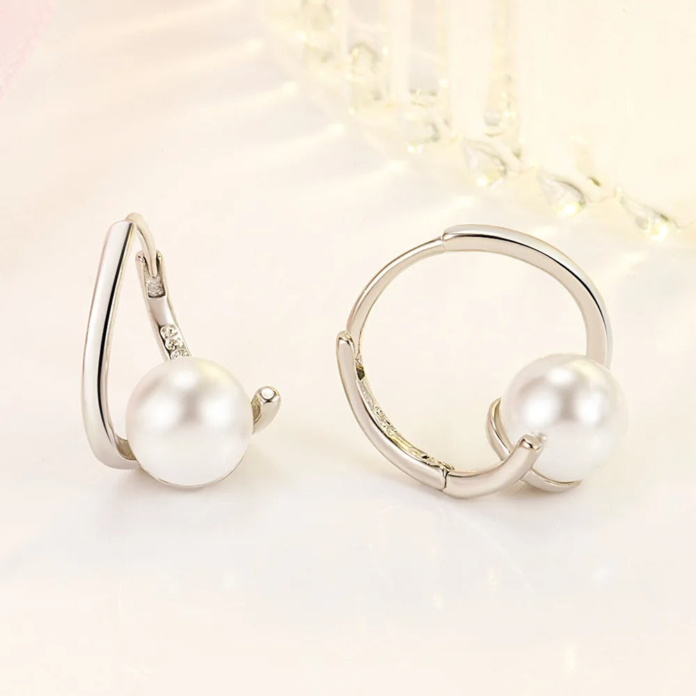 Women's New 925 Sterling Silver Pearl Jewelry Fashion Spiral Hoop Earrings XY0175