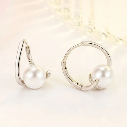 Women's New 925 Sterling Silver Pearl Jewelry Fashion Spiral Hoop Earrings XY0175