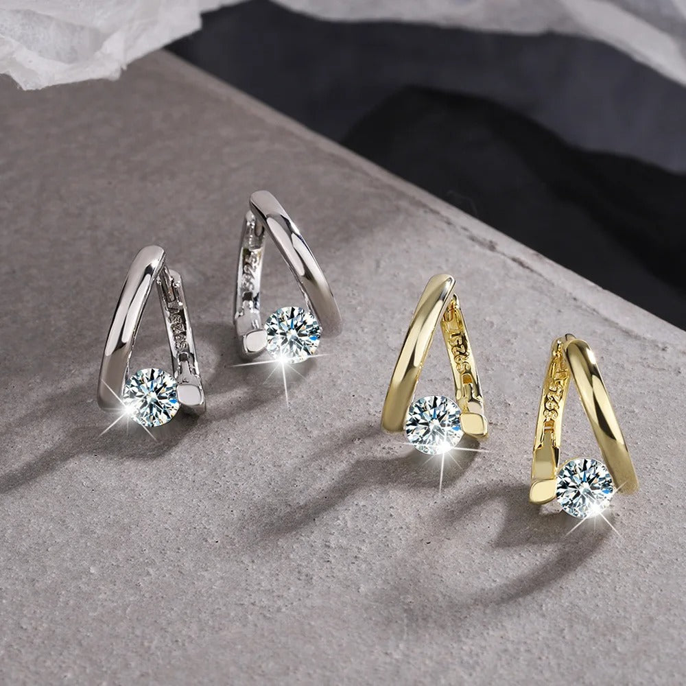 Sterling Silver & Gold Crystal Earrings Women’s Fashion Wedding Jewelry