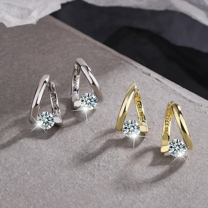 Sterling Silver & Gold Crystal Earrings Women’s Fashion Wedding Jewelry