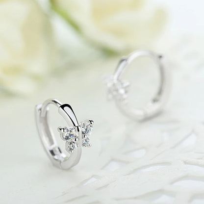 Baby Princess Silver Butterfly Zirconia Small Hoop Earrings Girls