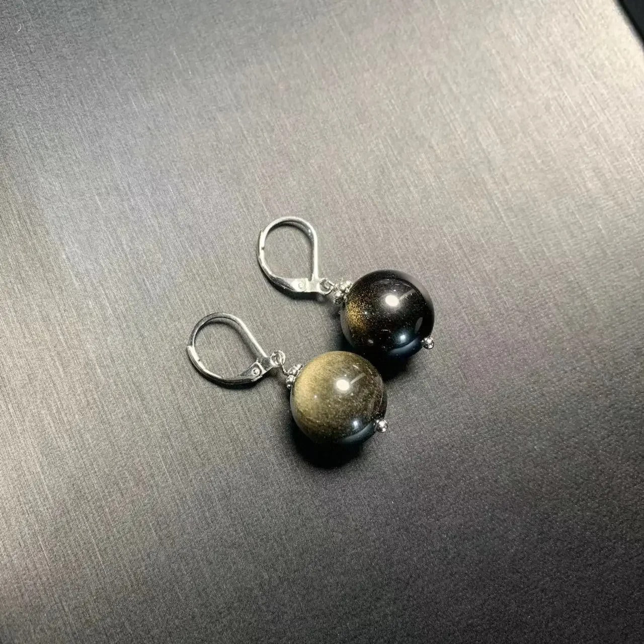 Natural Golden Obsidian Hoop Earrings Sterling Silver Jewelry