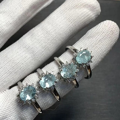 Vintage Aquamarine Ring Women Stainless Steel Classic Jewelry