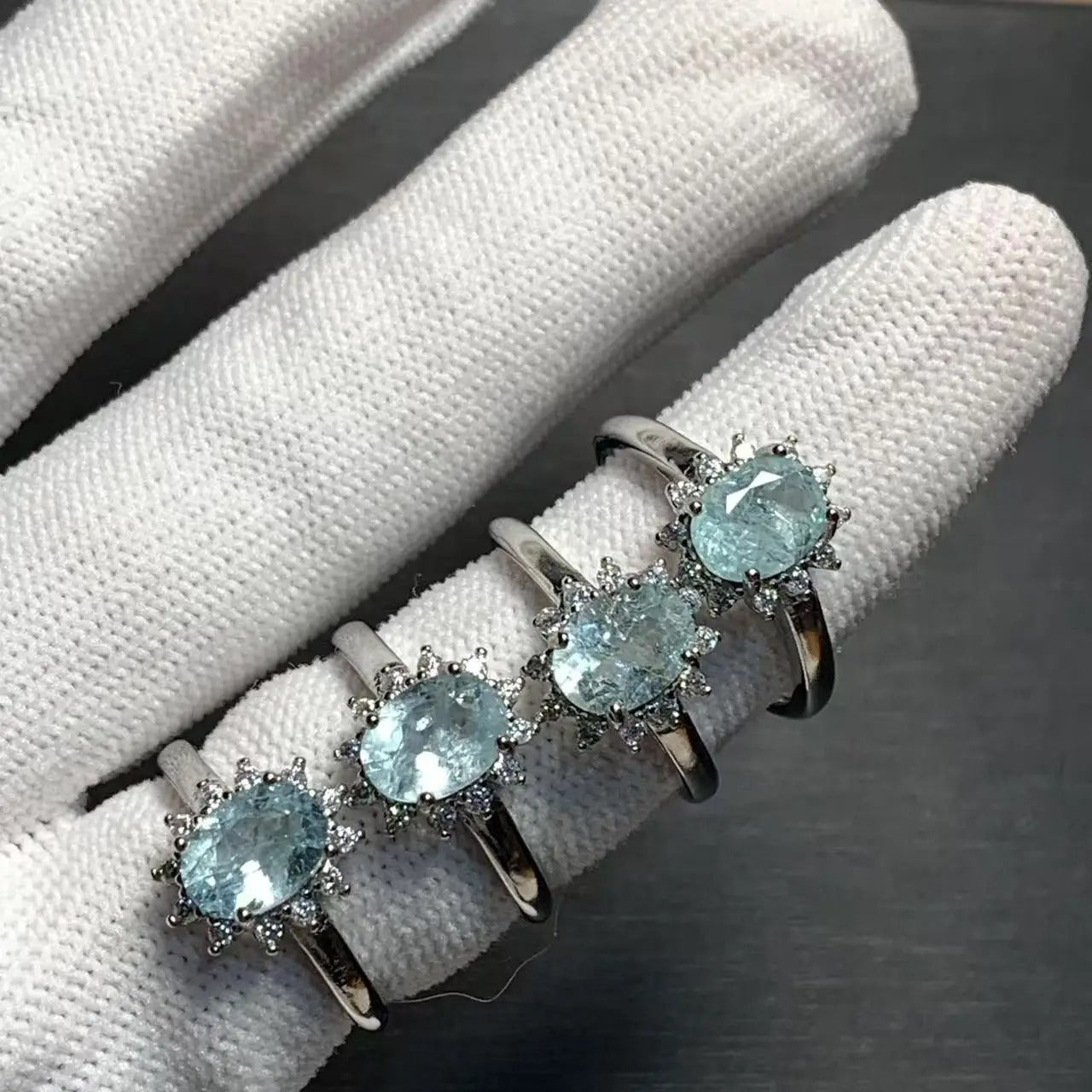 Vintage Natural Aquamarine Ring For Women Stainless Steel Simple Fine Jewelry Stone Gemstone Classic Style
