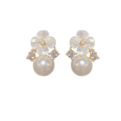 Sweet Forest Style Pearl Flower Earrings for Women