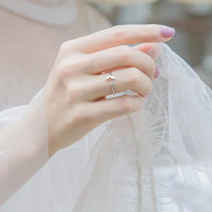 Sterling Silver Fish Tail Wave Ring Women Adjustable Jewelry