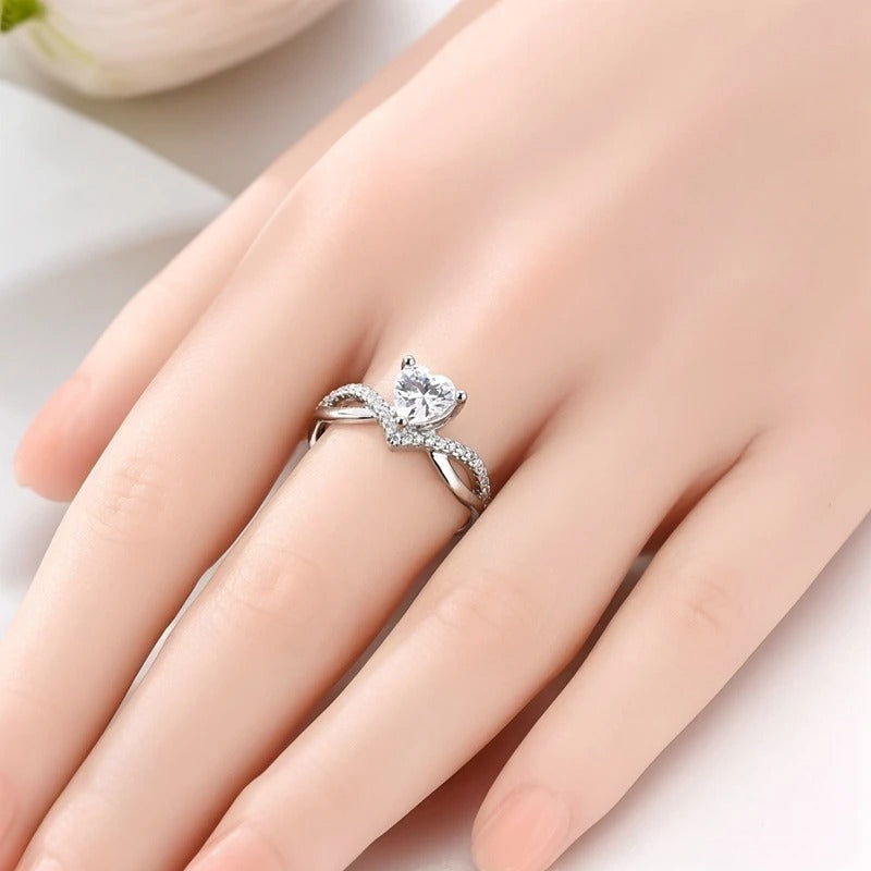 925 Sterling Silver Love Zircon Open Ring Women Wedding Jewelry