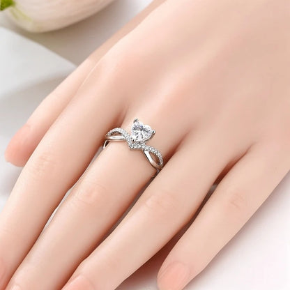 925 Sterling Silver Love Zircon Open Ring Women Wedding Jewelry