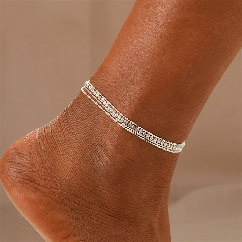 2025 Summer New Gold Color Anklets For Women Stainless Steel  Chain Feet Jewelry Layered Link Chain Accessory