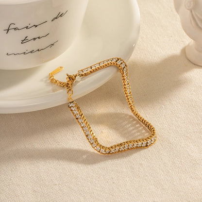 Women's Square Zircon Bracelet Double Layer Stainless Steel Vacation Gift