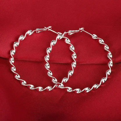 Women Sterling Silver Rope Hoop Earrings Elegant Luxury Jewelry Gift