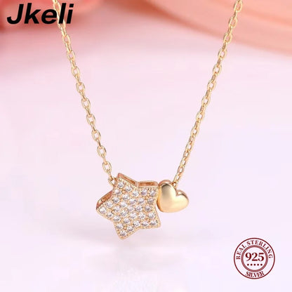 925 Sterling Silver Necklace Sweet Star Heart Pendant 18k Necklace For Women Wedding Statement Fine Jewelry