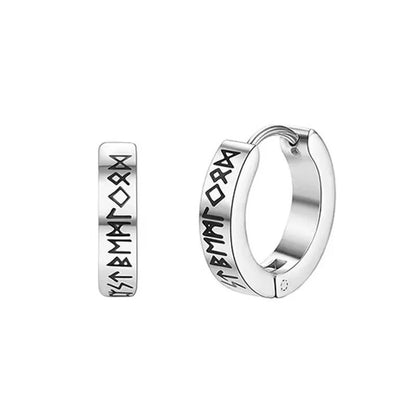 Norwegian Viking Rune Hoop Earrings 12mm Unisex Stainless Steel