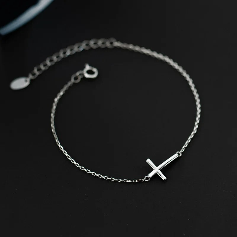 925 Sterling Silver Cross Charm Bracelet Adjustable for Women
