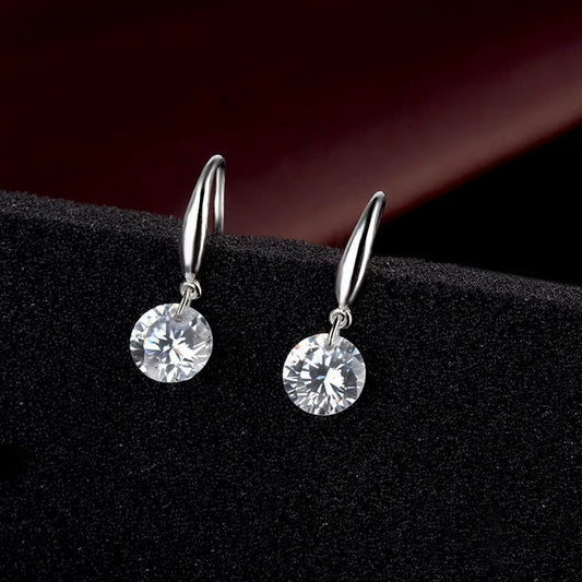 New Round Crystal Zircon Drop Earrings for Women Golden Silver Color Hook Earrings Brief Wedding Party Fashion Jewelry Gift