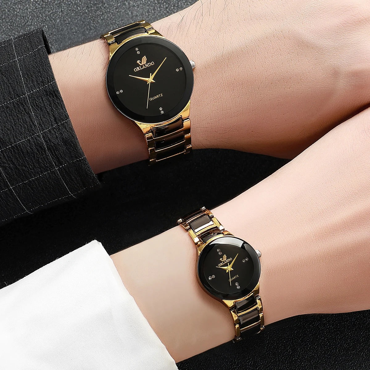 1/2PCS Couple's Watches Fashion Stainless Steel Band Men Women Analog Watches Set