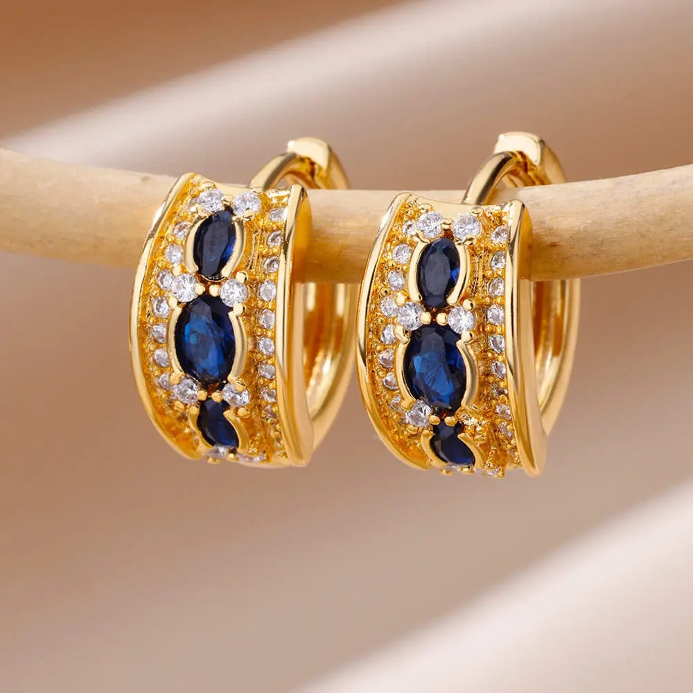 Trending Blue Zircon Oval Hoop Earrings Women Wedding Party Gift