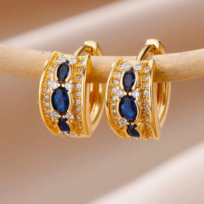 Trending Blue Zircon Oval Hoop Earrings Women Wedding Party Gift