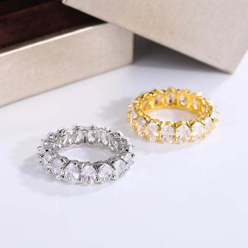 Luxury White Crystal Oval Ring for Women Rose Gold Silver Jewelry