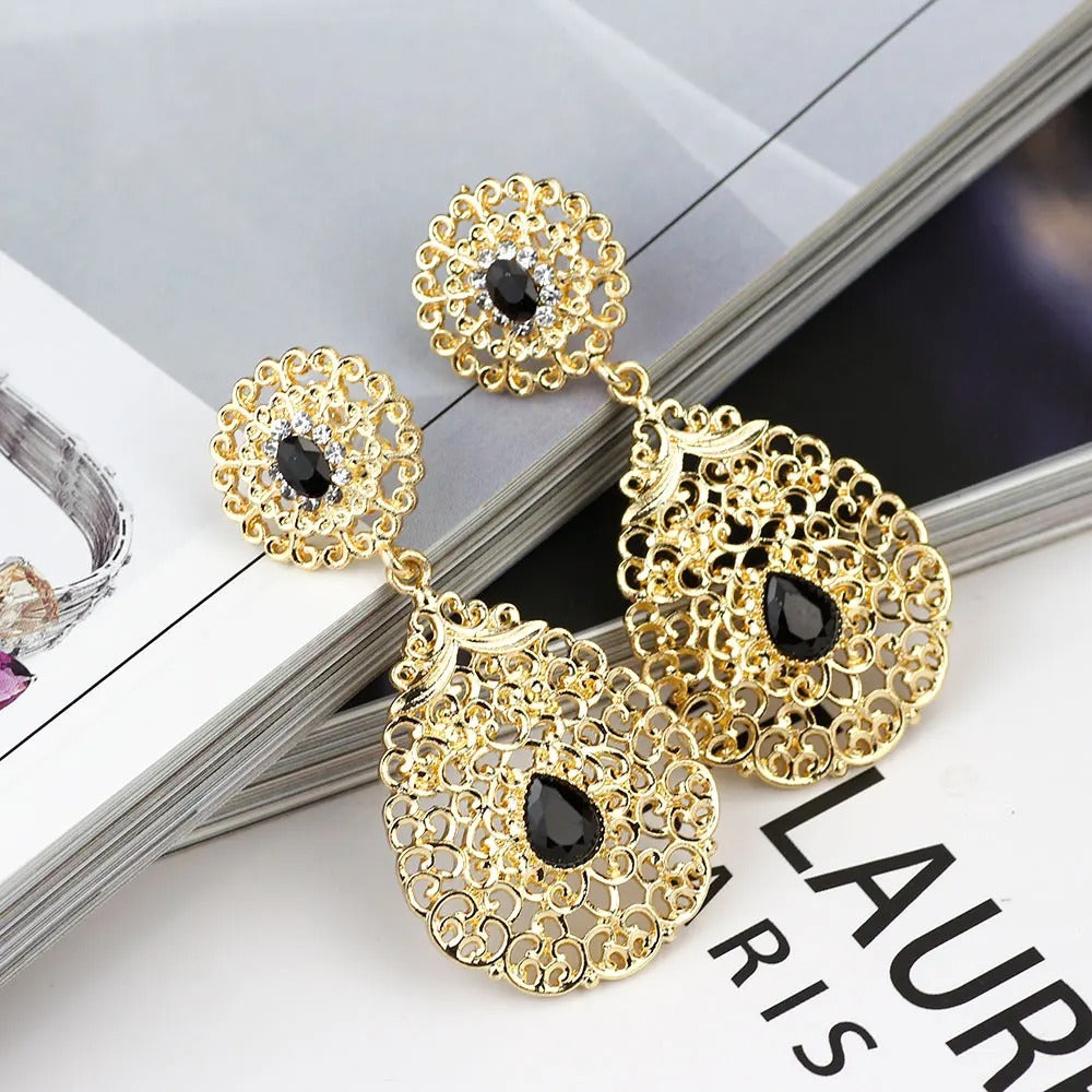 Gold Color Morocco Earring For Women Arabic Bride Wedding Jewelry Crystal Drop Earring