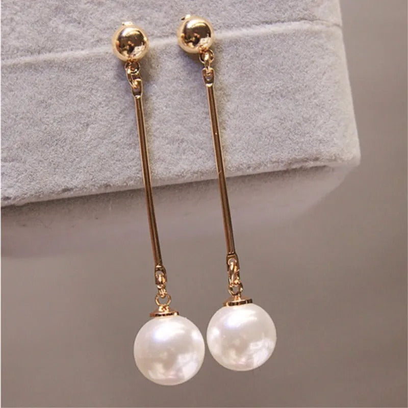 Long Tassel Pearl Drop Earrings Korean Gold Jewelry for Women