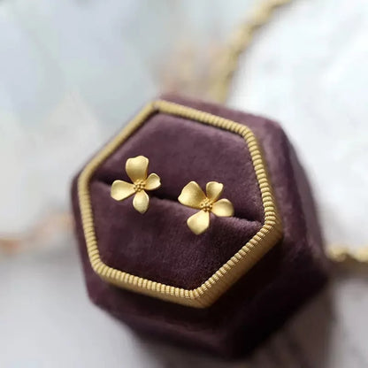 Korean Flower Stud Earrings Women’s Simple Elegant 14K Gold Jewelry
