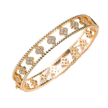 High-Quality Gold Plated Four-Leaf Clover Bangle Bracelet Women